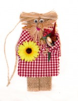 Checkered Red Domovoi With Sunflower Handmade Magnet