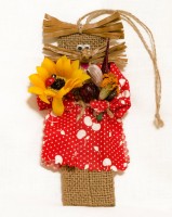 Red With Apples Domovoi With Sunflower Handmade Magnet
