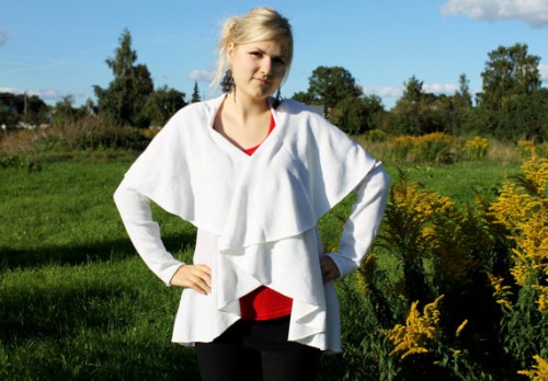 Knitted elegant and interesting clear white women circle cardigan