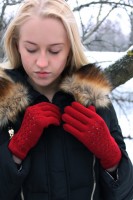 Handmade knitted warm and elegant gloves