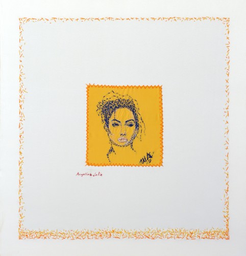 Angelina Jolie. 58 х 61 см. Хлопок, ткань, ручная вышивка нитками мулине 25 000 р